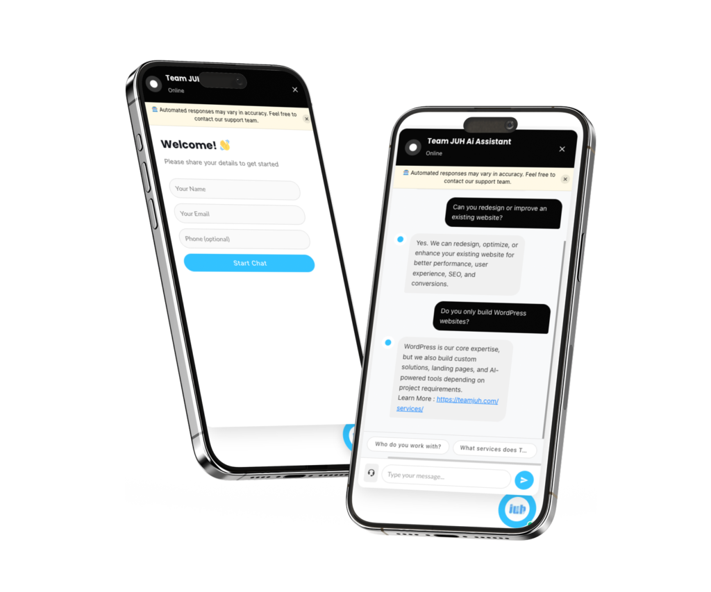 TeamJUH Smart Chatbot with ChatGPT and Claude two screen